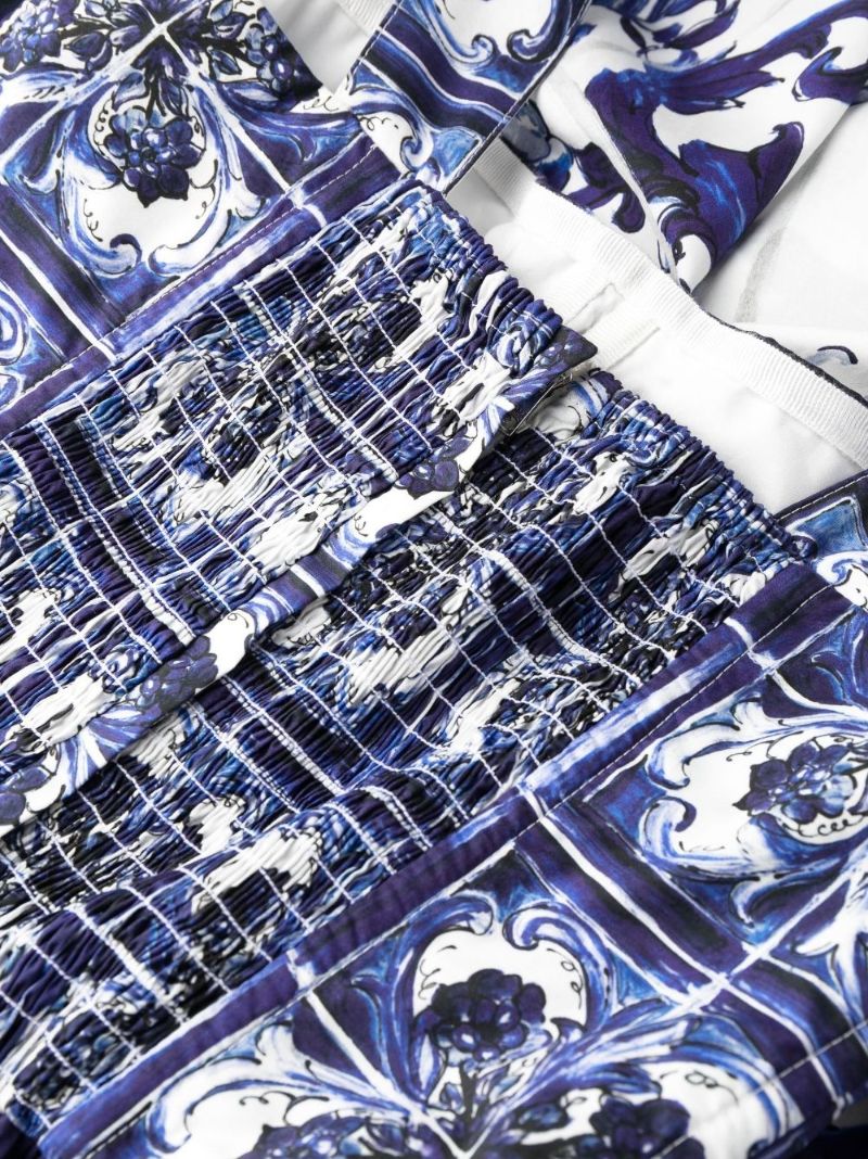 Blue Majolica Floral Print Cotton Dress