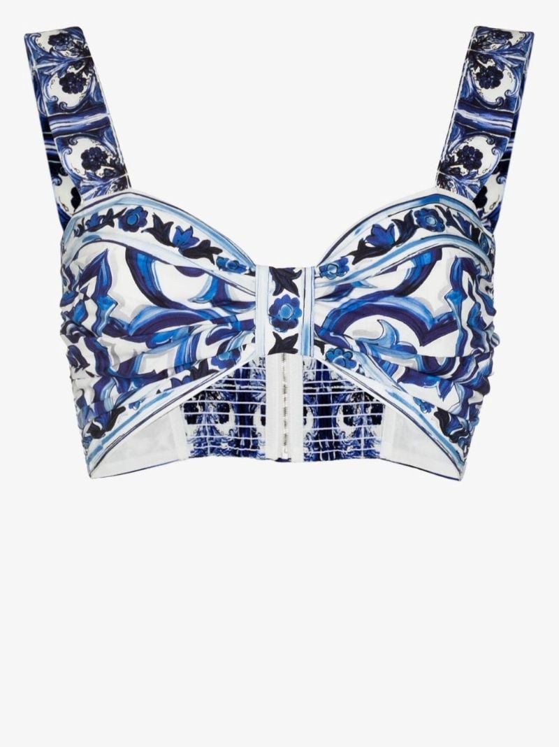 Blue Majolica Print Cotton Bralette