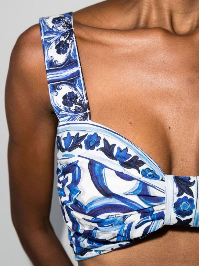 Blue Majolica Print Cotton Bralette