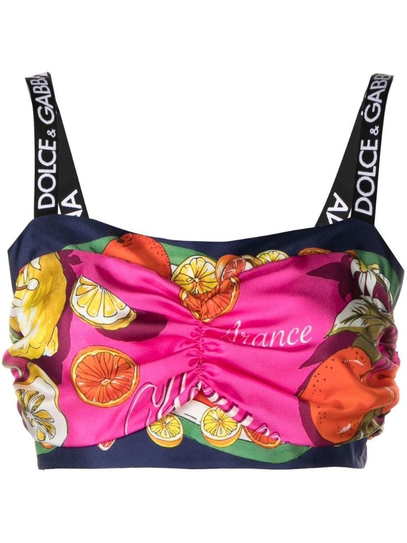 Pink Citrus Print Silk Bralette Top