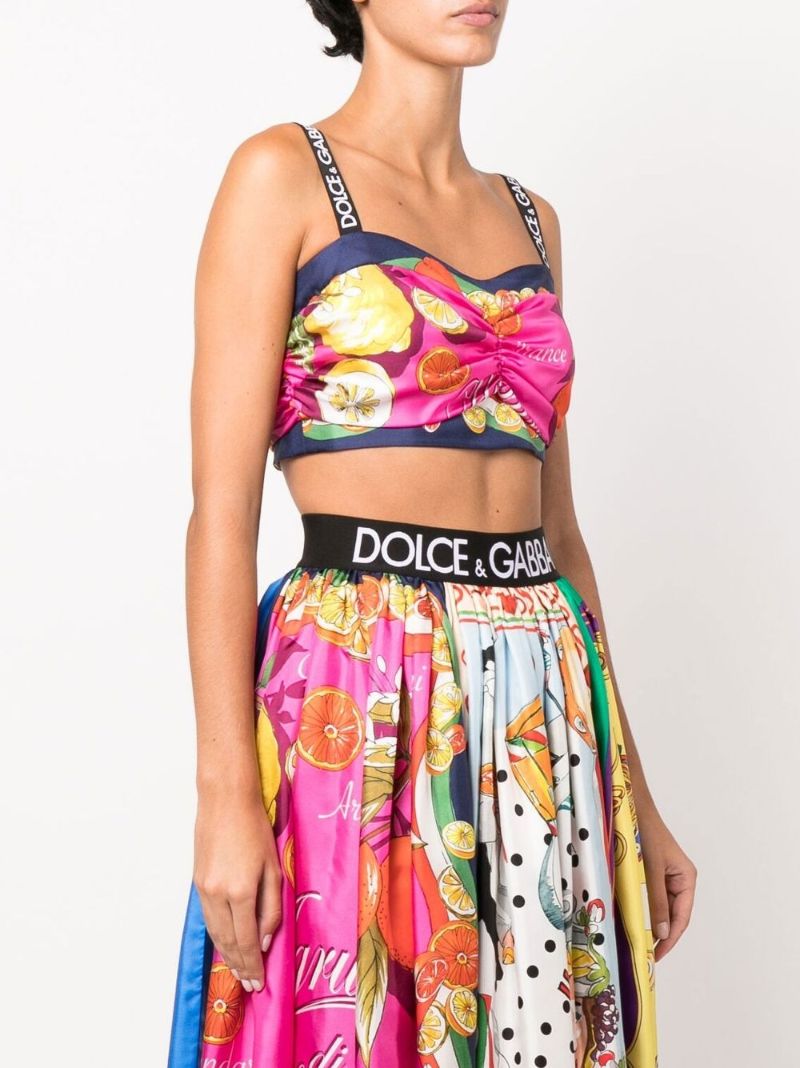 Pink Citrus Print Silk Bralette Top