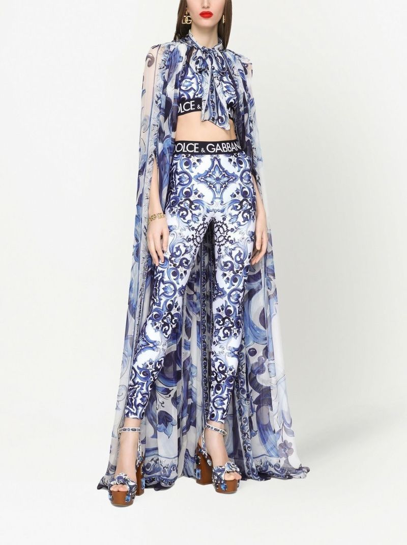 Blue Majolica Print Crop Top