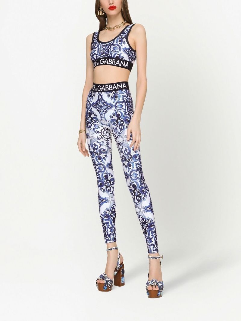 Blue Majolica Print Crop Top