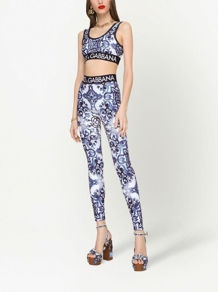 Blue Majolica Print Crop Top