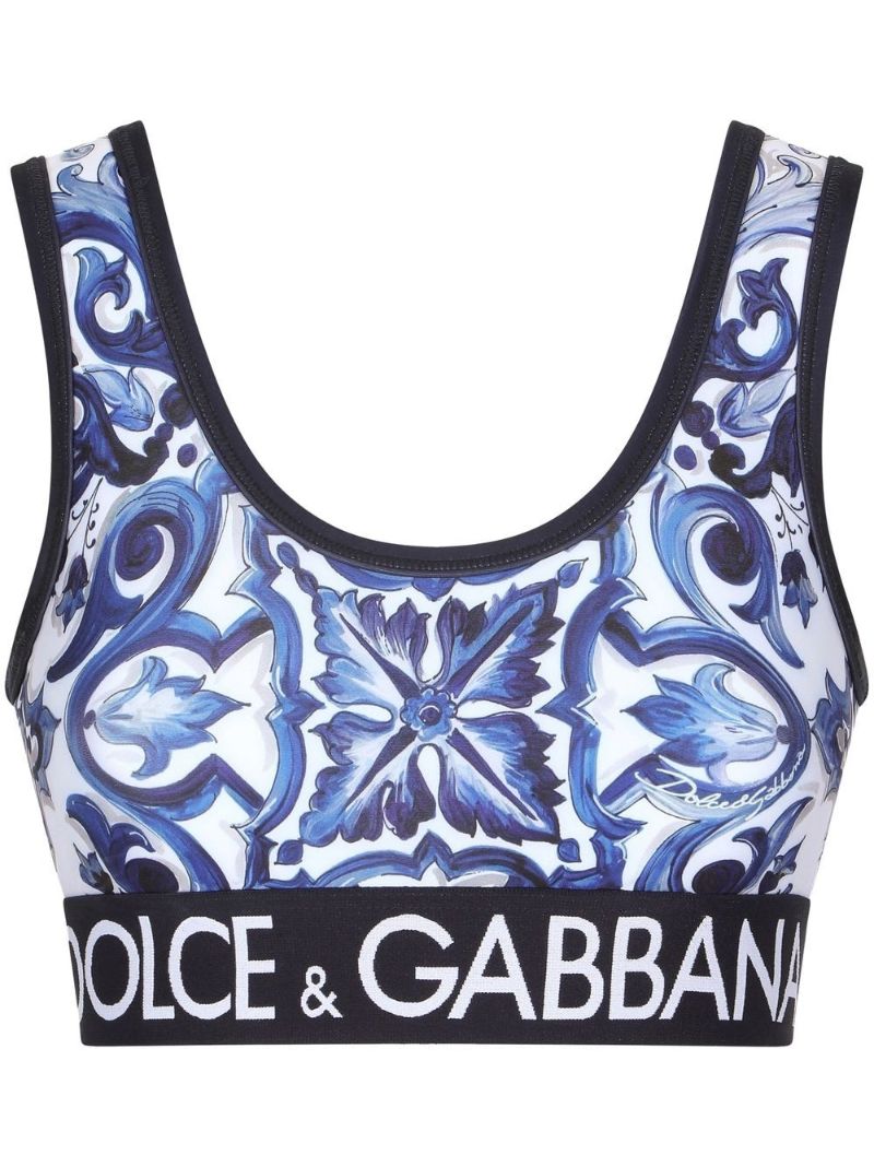 Blue Majolica Print Crop Top