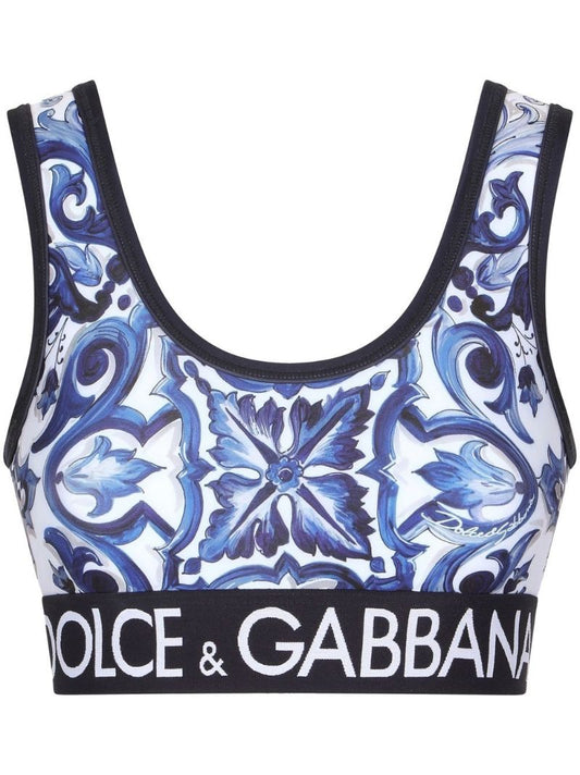 Blue Majolica Print Crop Top