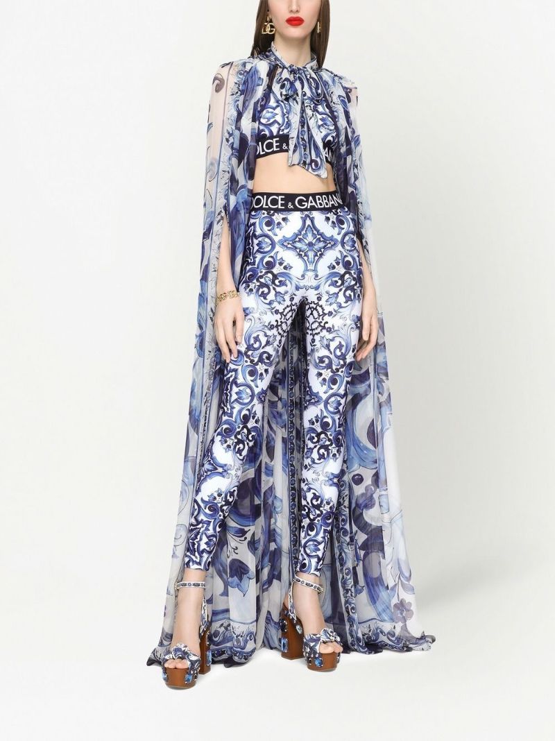 Blue Majolica Print Crop Top