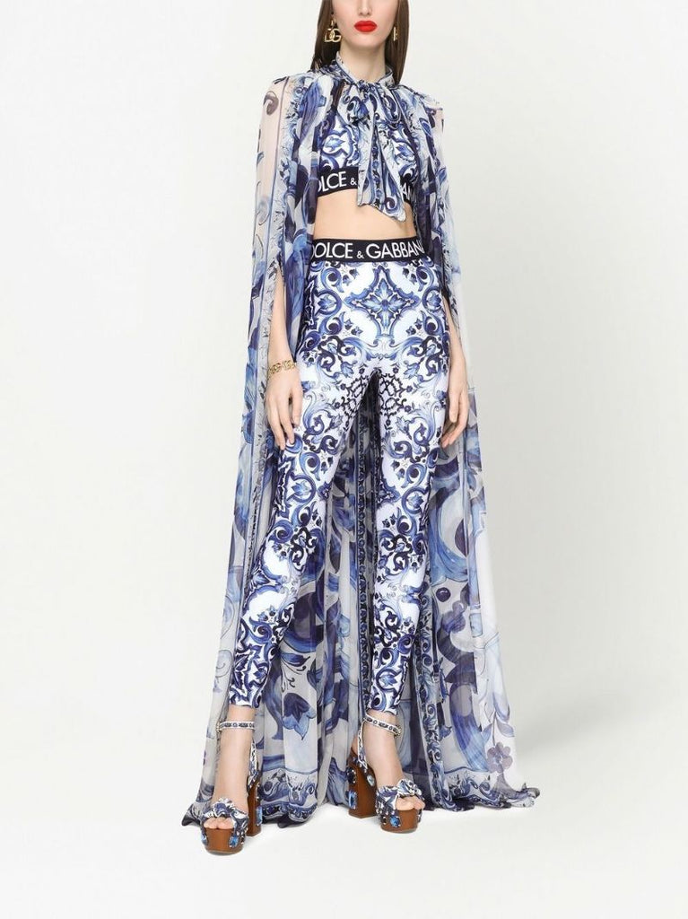 Blue Majolica Print Crop Top