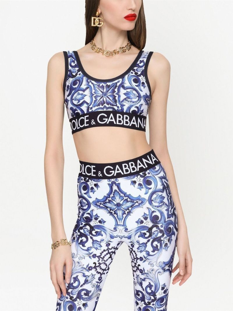 Blue Majolica Print Crop Top
