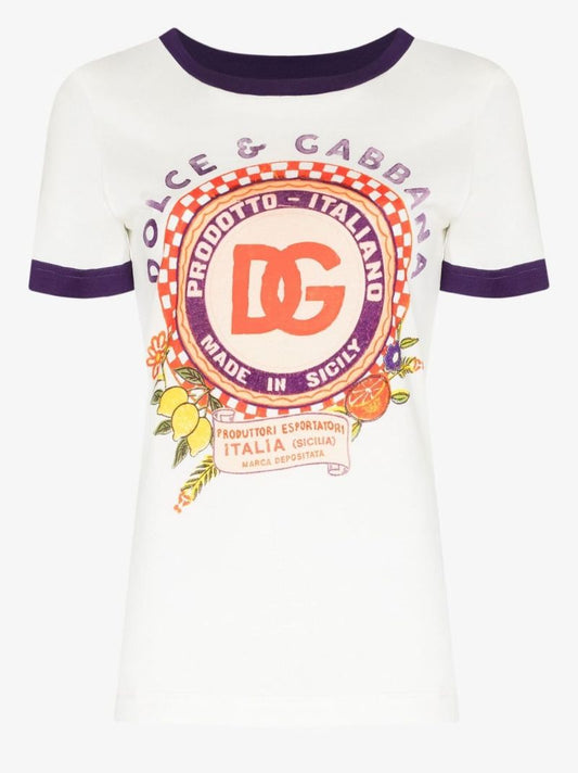 White Logo Print Coton T-shirt