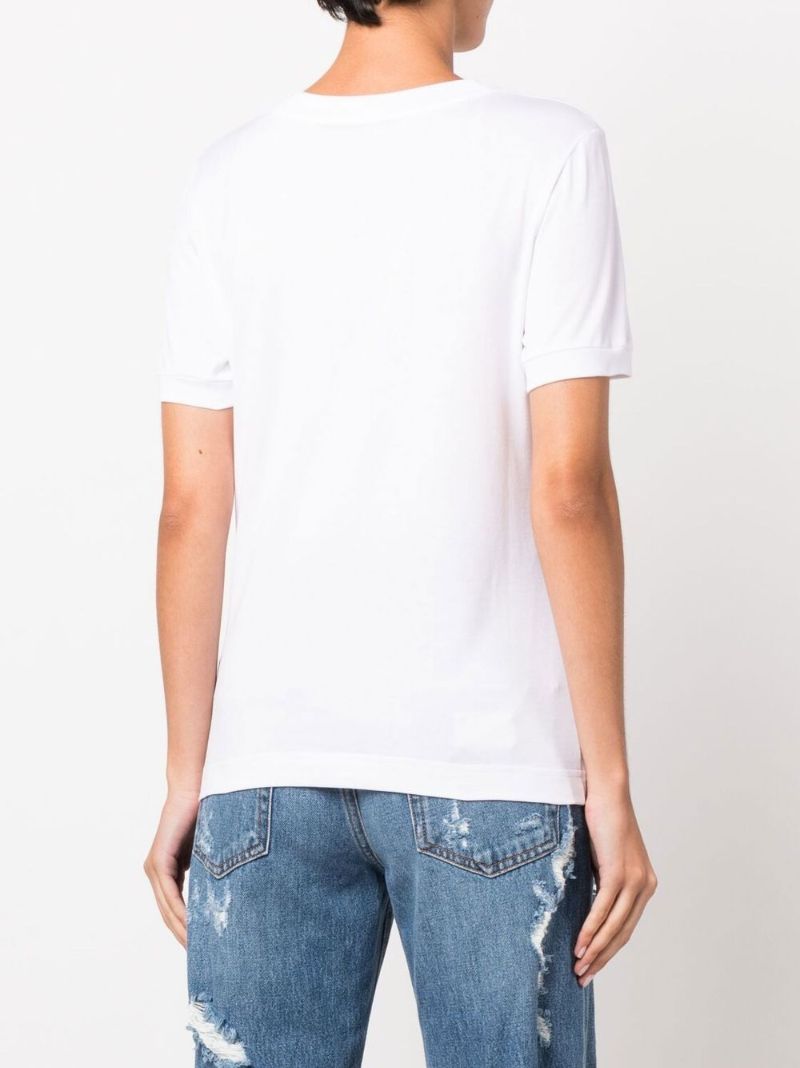 White Logo Patch Cotton T-shirt