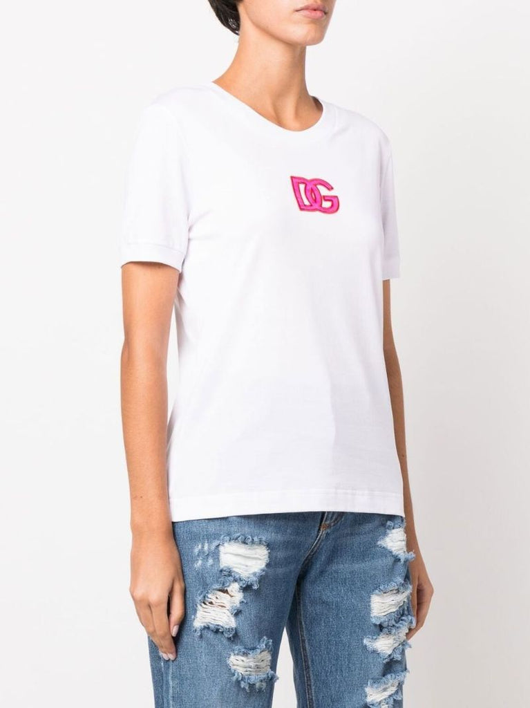 White Logo Patch Cotton T-shirt