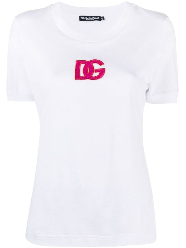 White Logo Patch Cotton T-shirt