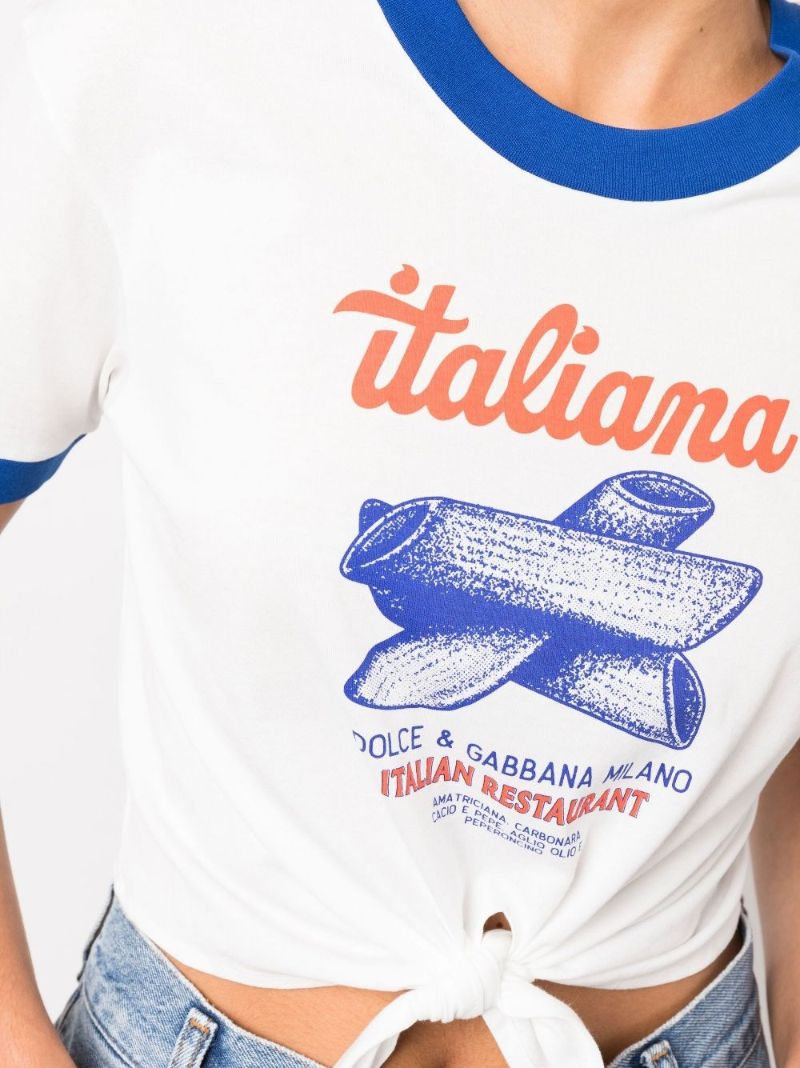 White Printed Cropped Cotton T-shirt
