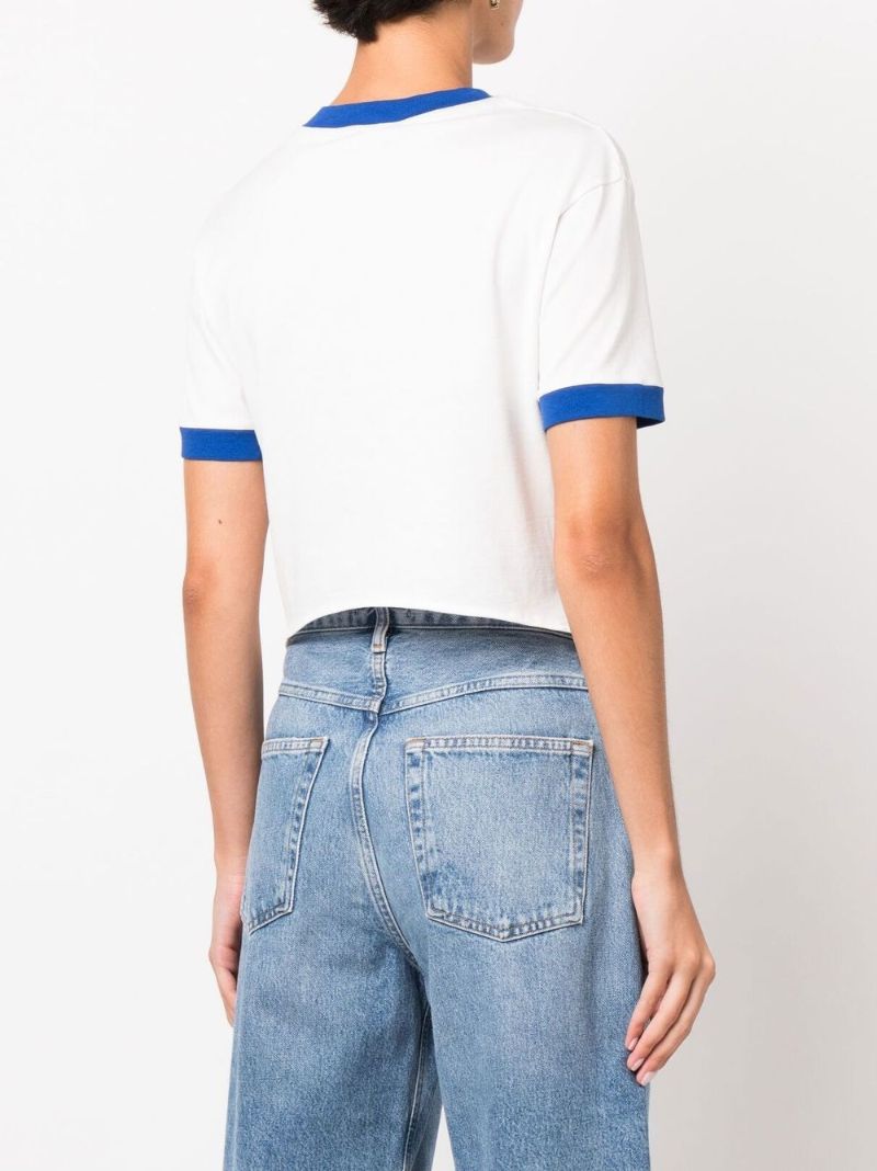 White Printed Cropped Cotton T-shirt