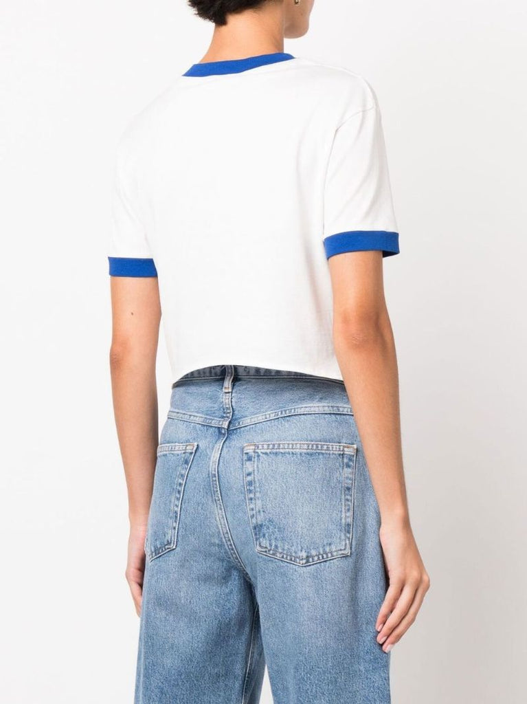 White Printed Cropped Cotton T-shirt