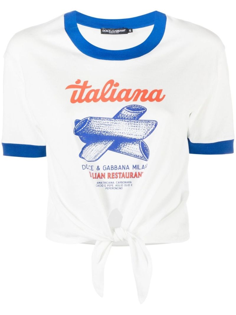 White Printed Cropped Cotton T-shirt