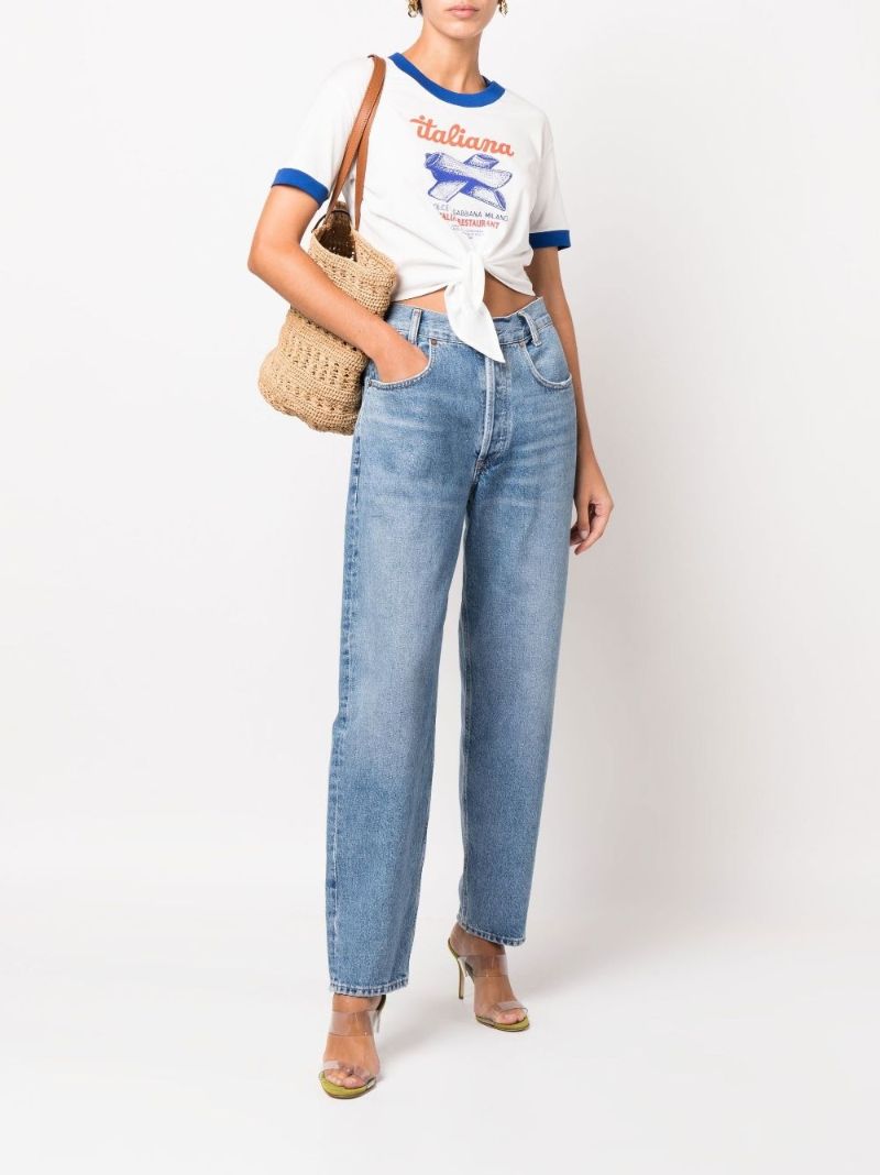 White Printed Cropped Cotton T-shirt