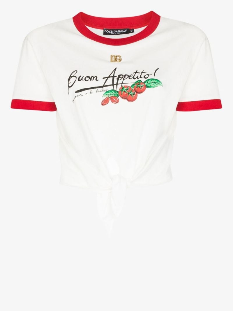 White Buon Appetito Cropped Cotton T-shirt