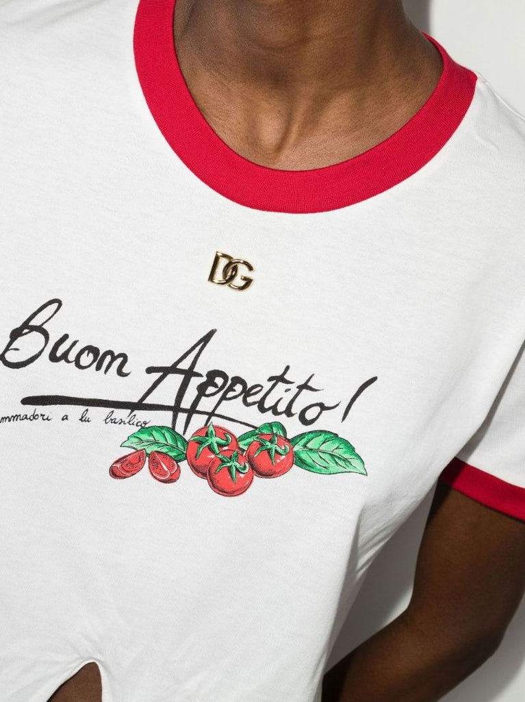 White Buon Appetito Cropped Cotton T-shirt