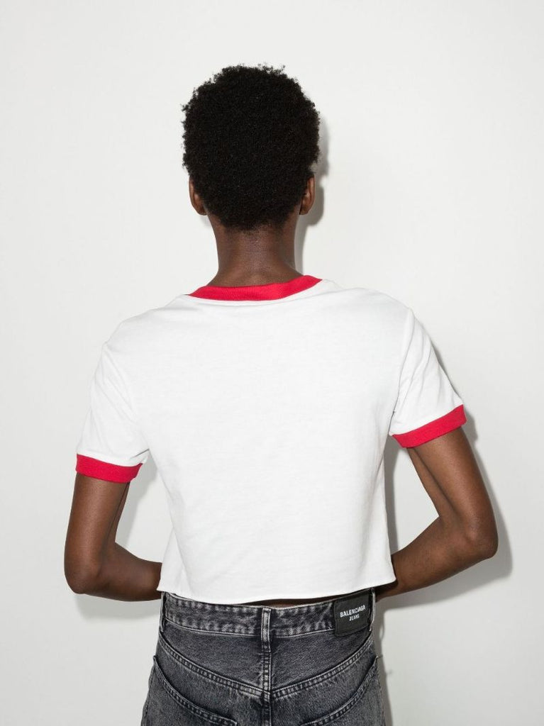 White Buon Appetito Cropped Cotton T-shirt