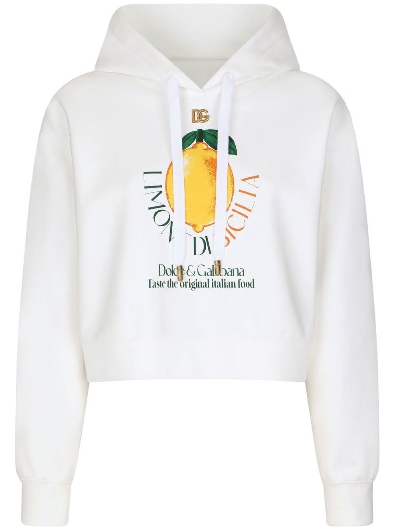 White Graphic Print Cotton Hoodie