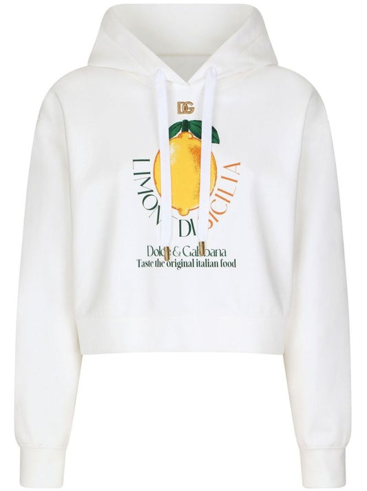 White Graphic Print Cotton Hoodie