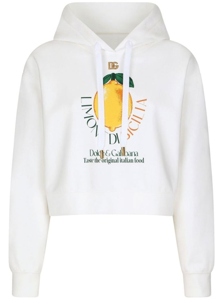 White Graphic Print Cotton Hoodie
