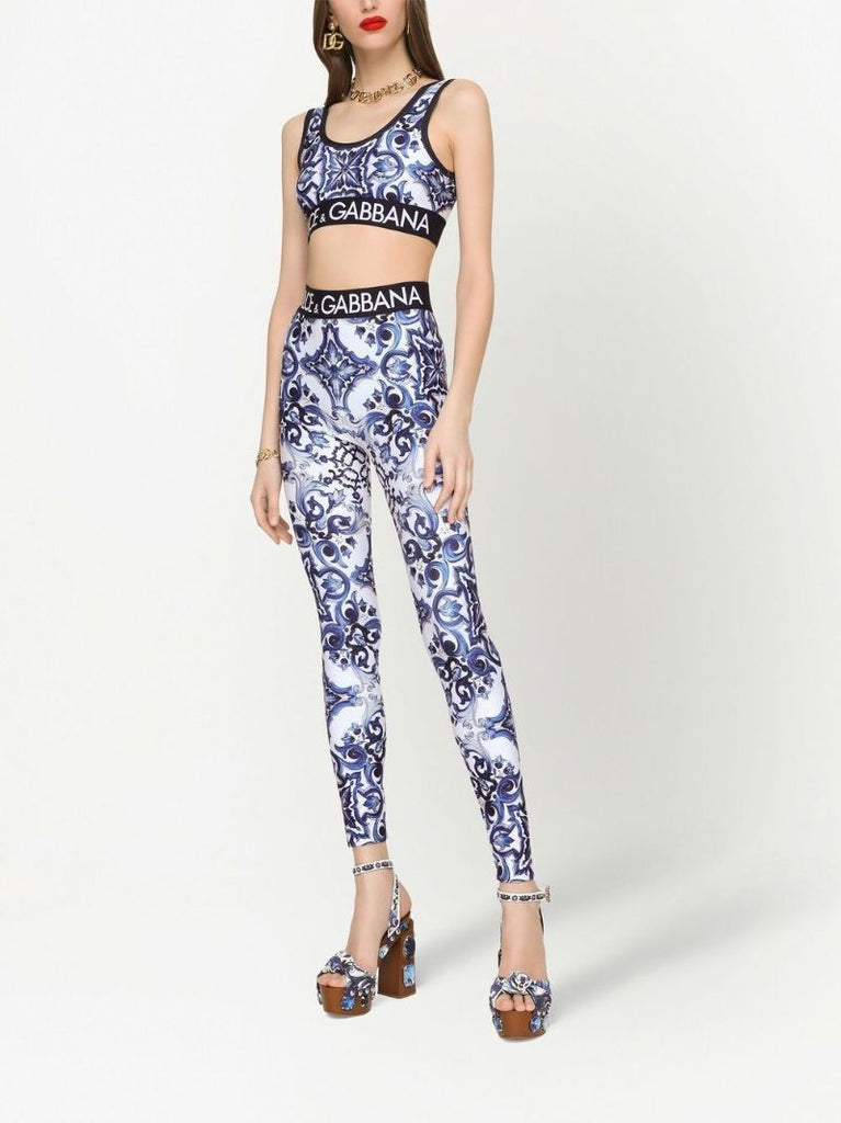 Blue Majolica Print Leggings
