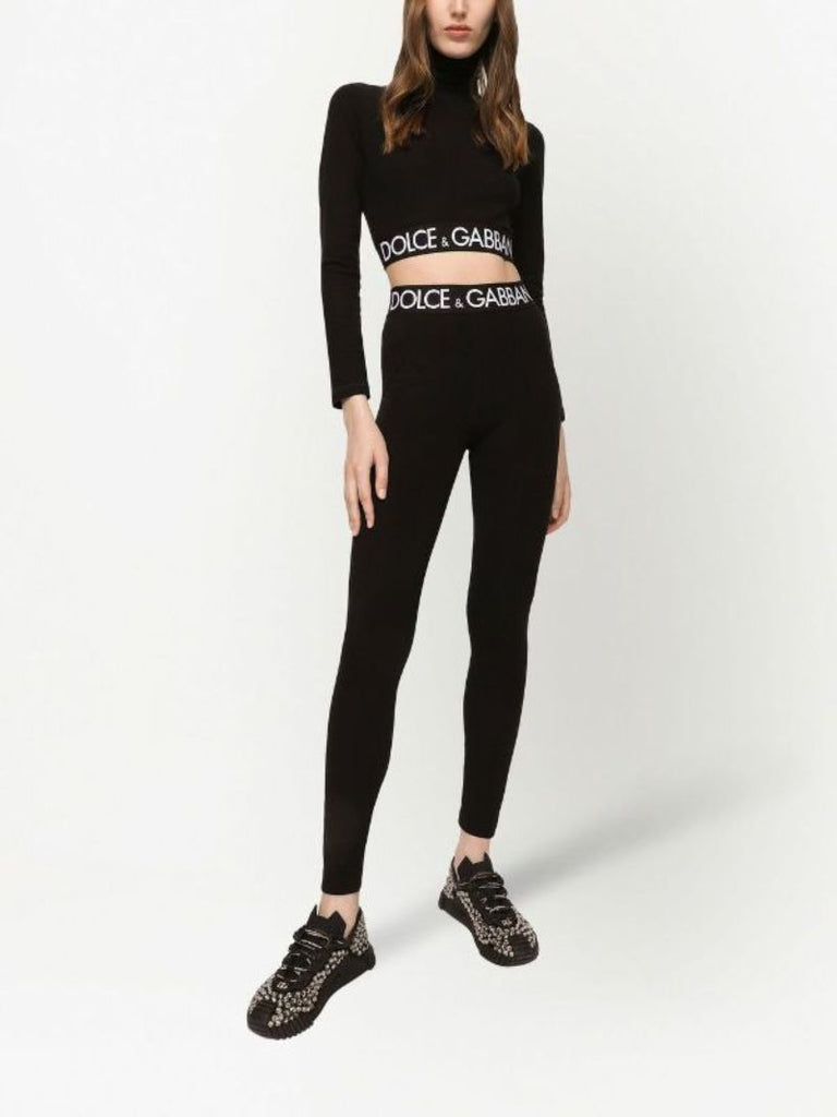 Black Logo Waistband Leggings