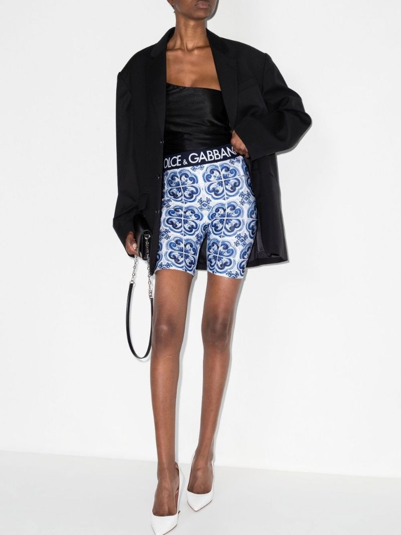 Blue Majolica Print Logo Shorts