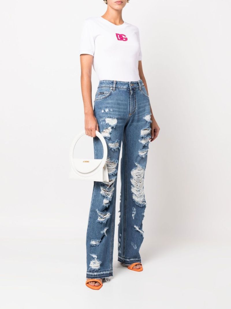 Blue Distressed Wide-leg Jeans