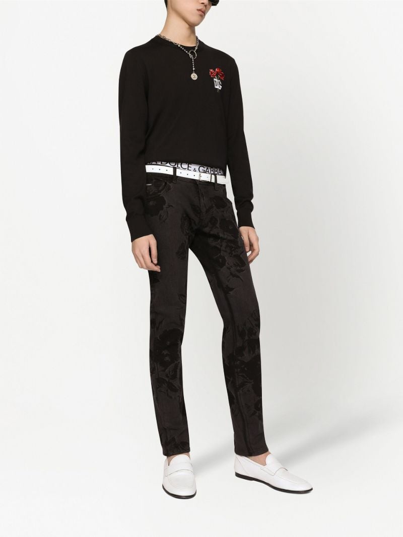 Black Dg Flower Embroidery Wool Sweater