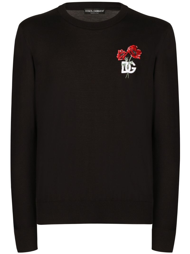 Black Dg Flower Embroidery Wool Sweater