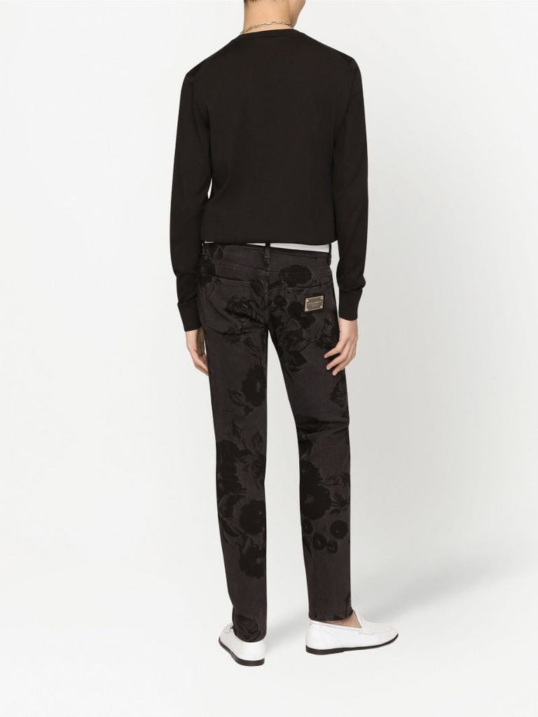 Black Dg Flower Embroidery Wool Sweater