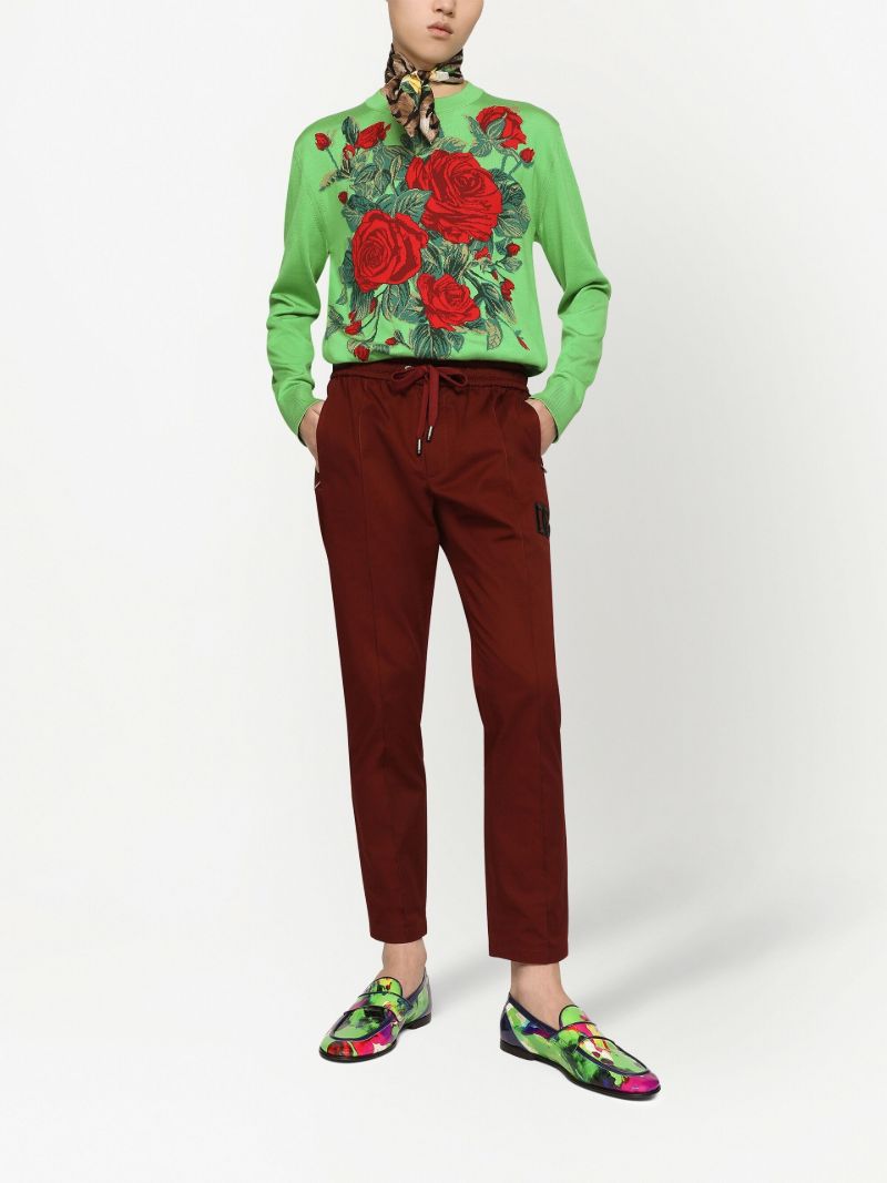 Green Floral-jacquard Silk Sweater