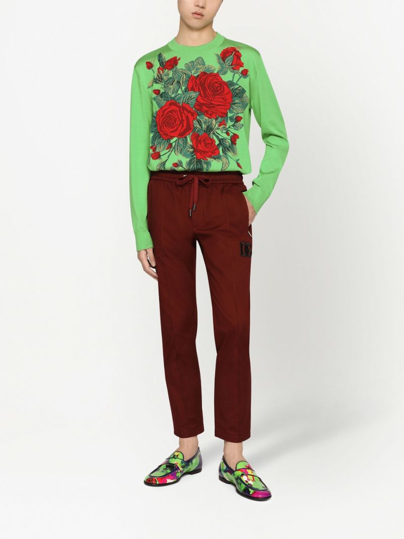 Green Floral-jacquard Silk Sweater