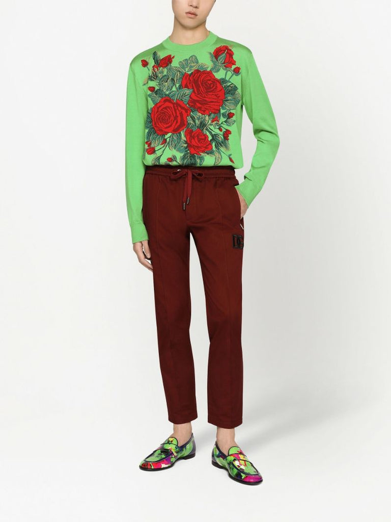 Green Floral-jacquard Silk Sweater