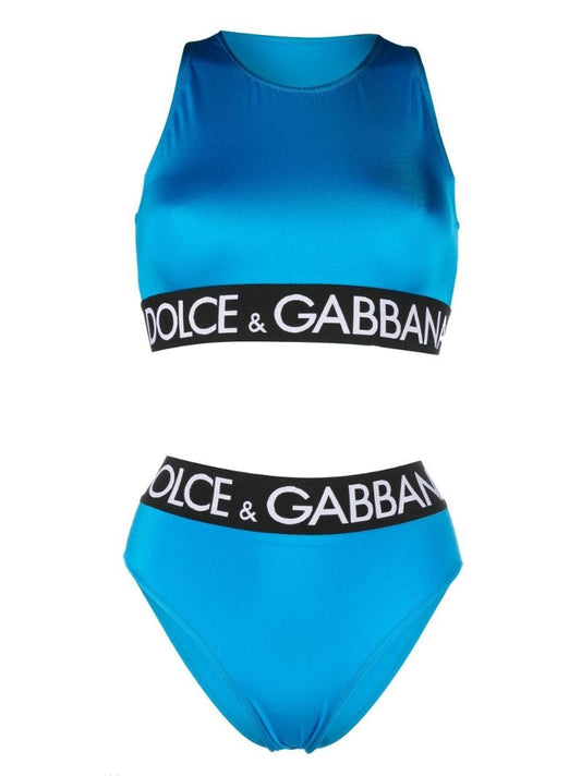 Blue High-neck Logo Bikini