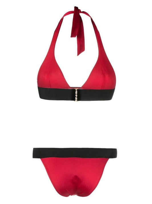 Red Logo Tape Triangle Bikini