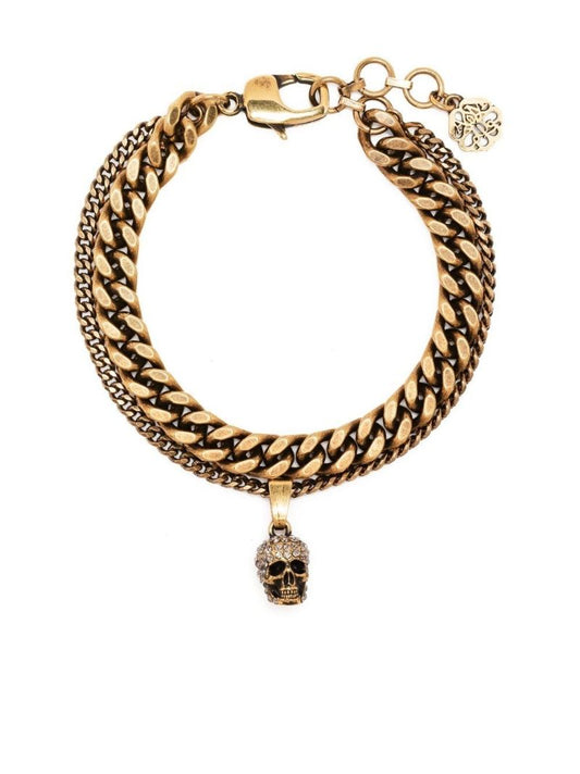 Gold-tone Skull Double Chain Bracelet