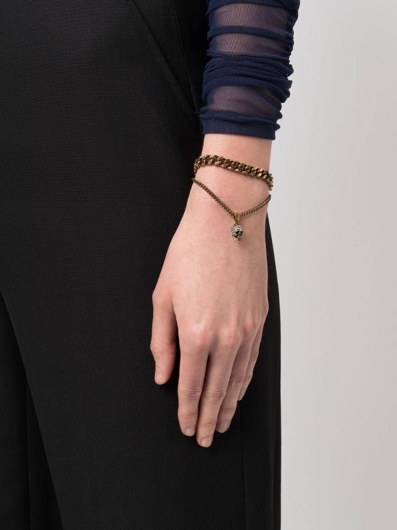 Gold-tone Skull Double Chain Bracelet
