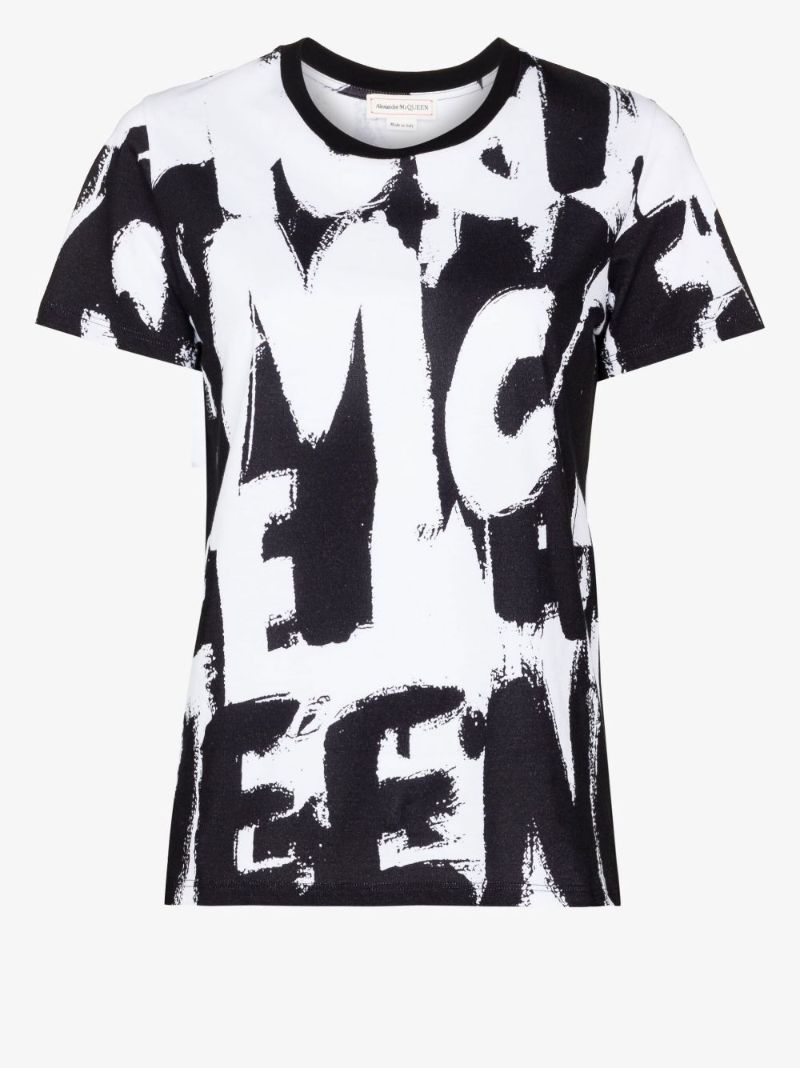 White Graffiti Logo Print Cotton T-shirt
