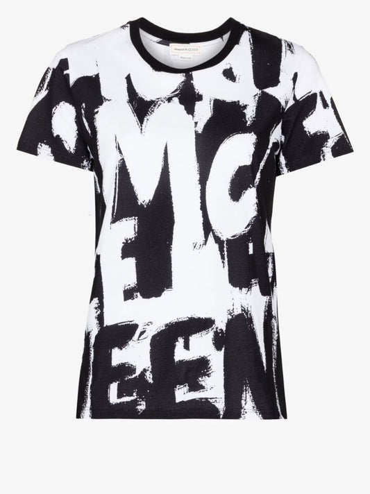 White Graffiti Logo Print Cotton T-shirt