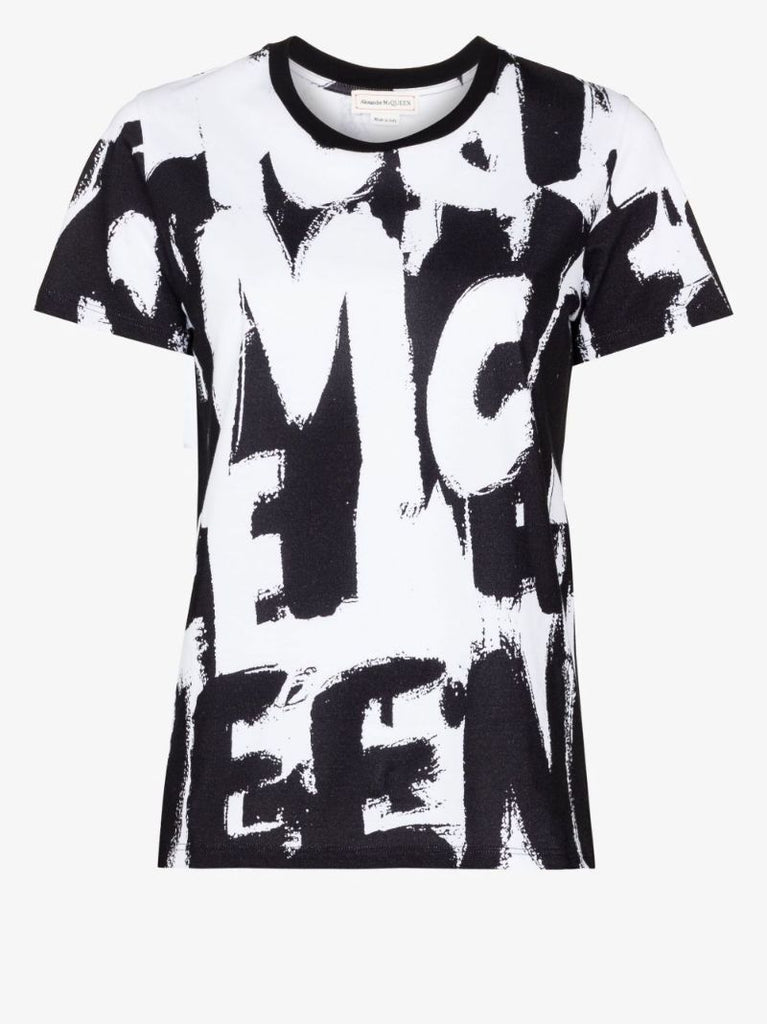White Graffiti Logo Print Cotton T-shirt