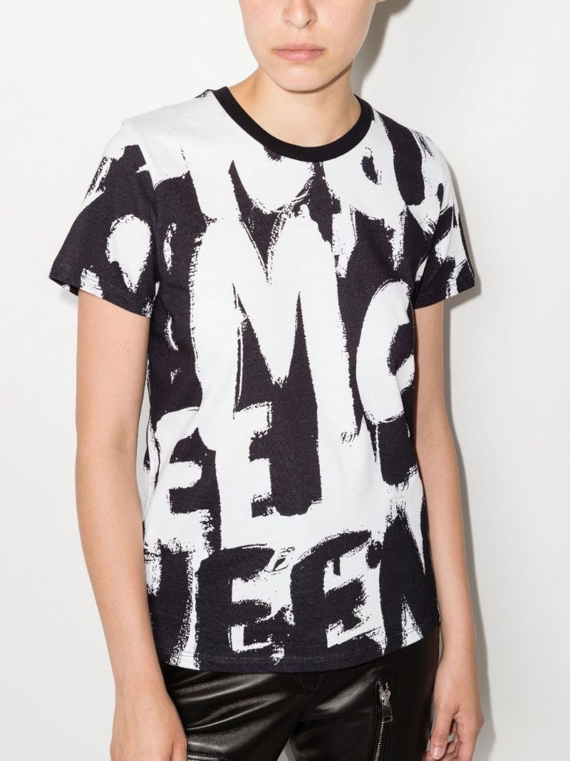 White Graffiti Logo Print Cotton T-shirt