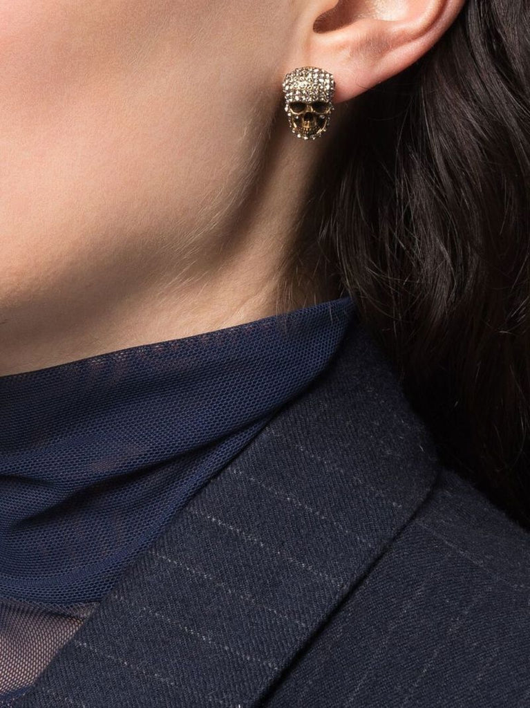 Gold Tone Crystal-embellished Skull Earrings