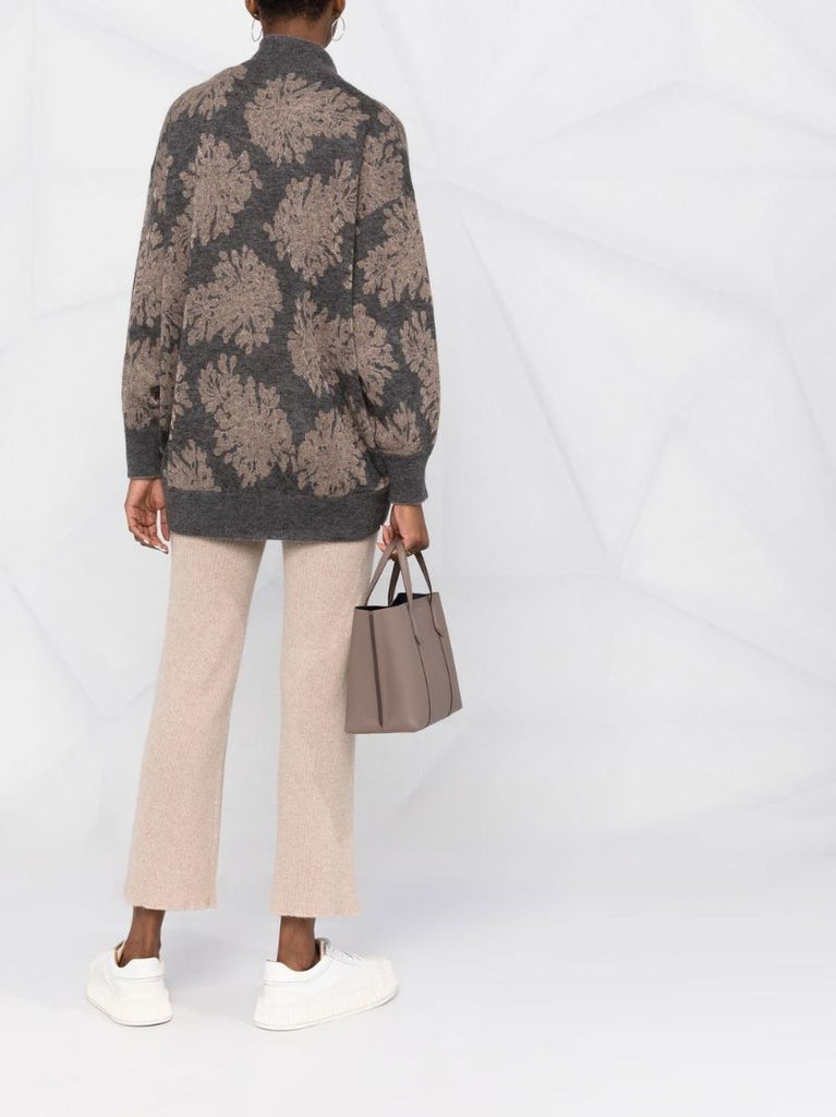 Grey Jacquard Knit Zip-up Sweater