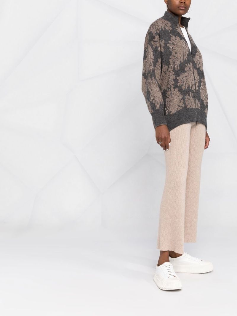Grey Jacquard Knit Zip-up Sweater