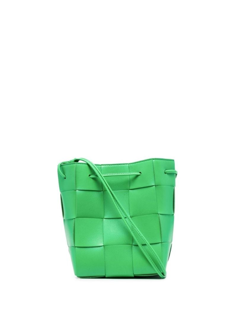 Green Small Cassette Leather Cross Body Bucket Bag